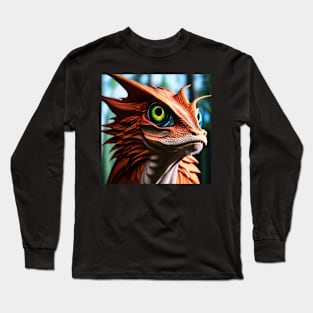 Copper Scaled Jungle Dragon with Big Green Eyes Long Sleeve T-Shirt